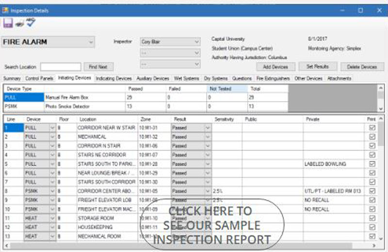 Sample fire alarm inspection report